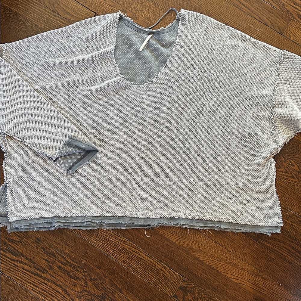Free People Soft Gray/Blue V-Neck Sweater